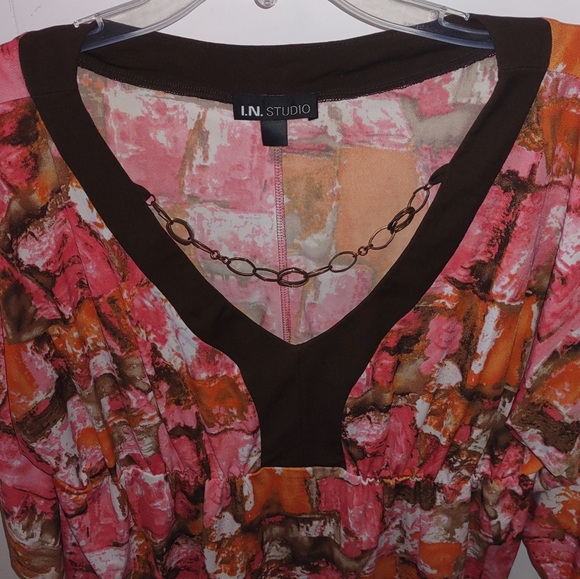 Orange, Coral & Brown Trim Embellished Top - Picture 12 of 15